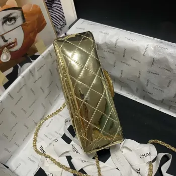 Chanel AS2431 Mini klopová zrcadlová telecí kůže Metalická telecí kůže a zlatý kov Zlato