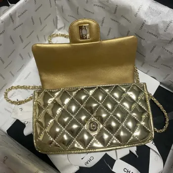 Chanel AS2431 Mini klopová zrcadlová telecí kůže Metalická telecí kůže a zlatý kov Zlato