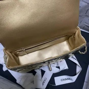 Chanel AS2431 Mini klopová zrcadlová telecí kůže Metalická telecí kůže a zlatý kov Zlato