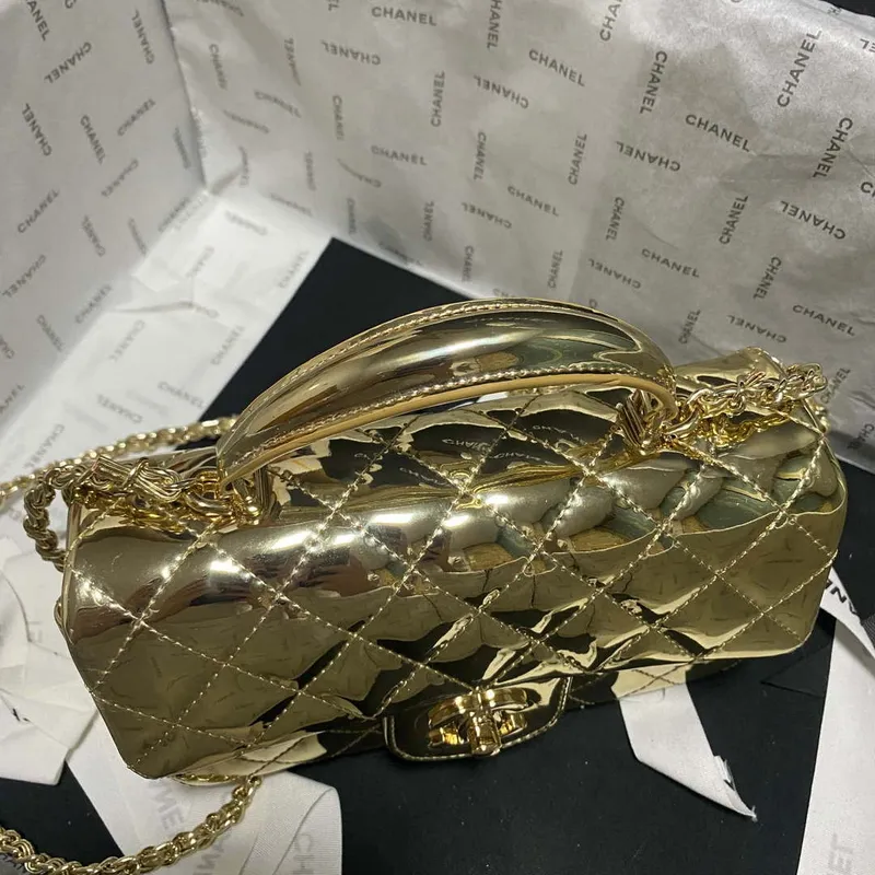 Chanel AS2431 Mini klopová zrcadlová telecí kůže Metalická telecí kůže a zlatý kov Zlato