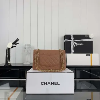 Chanel A01112 Klopová klasická kabelka 11.12 Zrnité telecí kůže a zlatý kov Hnědá