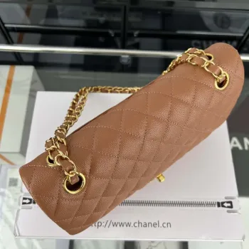 Chanel A01112 Klopová klasická kabelka 11.12 Zrnité telecí kůže a zlatý kov Hnědá