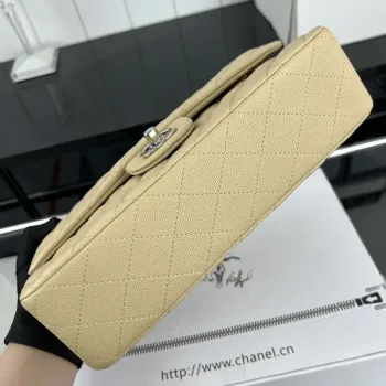 Chanel A01112 Klopová klasická kabelka 11.12 Zrnité telecí kůže a stříbrný kov Meruňková