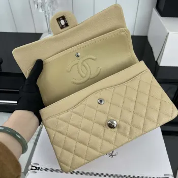 Chanel A01112 Klopová klasická kabelka 11.12 Zrnité telecí kůže a stříbrný kov Meruňková