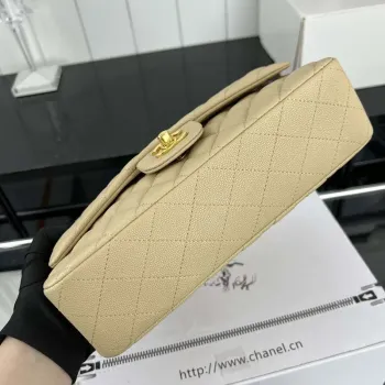 Chanel A01112 Klopová klasická kabelka 11.12 Zrnité telecí kůže a zlatý kov Meruňková