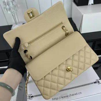 Chanel A01112 Klopová klasická kabelka 11.12 Zrnité telecí kůže a zlatý kov Meruňková