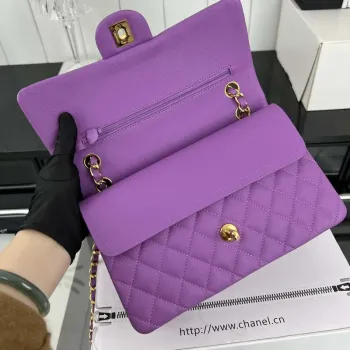 Chanel A01112 Klopová klasická kabelka 11.12 Zrnité telecí kůže a zlatý kov Orchidej