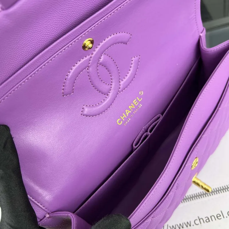 Chanel A01112 Klopová klasická kabelka 11.12 Zrnité telecí kůže a zlatý kov Orchidej