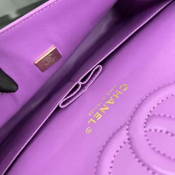 Chanel A01112 Klopová klasická kabelka 11.12 Zrnité telecí kůže a zlatý kov Orchidej