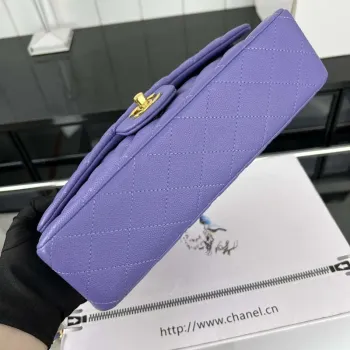 Chanel A01112 Klopová klasická kabelka 11.12 Zrnité telecí kůže a zlatý kov Fialová