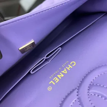 Chanel A01112 Klopová klasická kabelka 11.12 Zrnité telecí kůže a zlatý kov Fialová