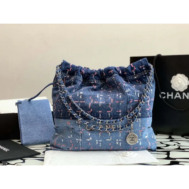 Chanel AS3261 22 Kabelka Praný denim a stříbrný kov Modrá Vícebarevná