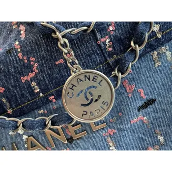 Chanel AS3261 22 Kabelka Praný denim a stříbrný kov Modrá Vícebarevná