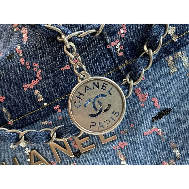 Chanel AS3261 22 Kabelka Praný denim a stříbrný kov Modrá Vícebarevná