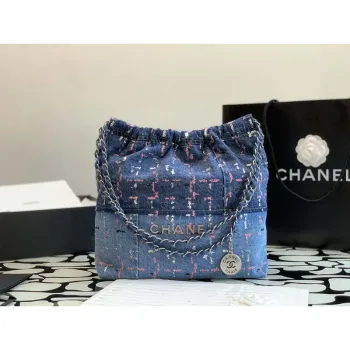 Chanel 22 Malá kabelka Denim & Stříbrný kov AS3260 Modrá Vícebarevná