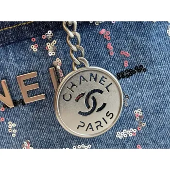 Chanel 22 Malá kabelka Denim & Stříbrný kov AS3260 Modrá Vícebarevná