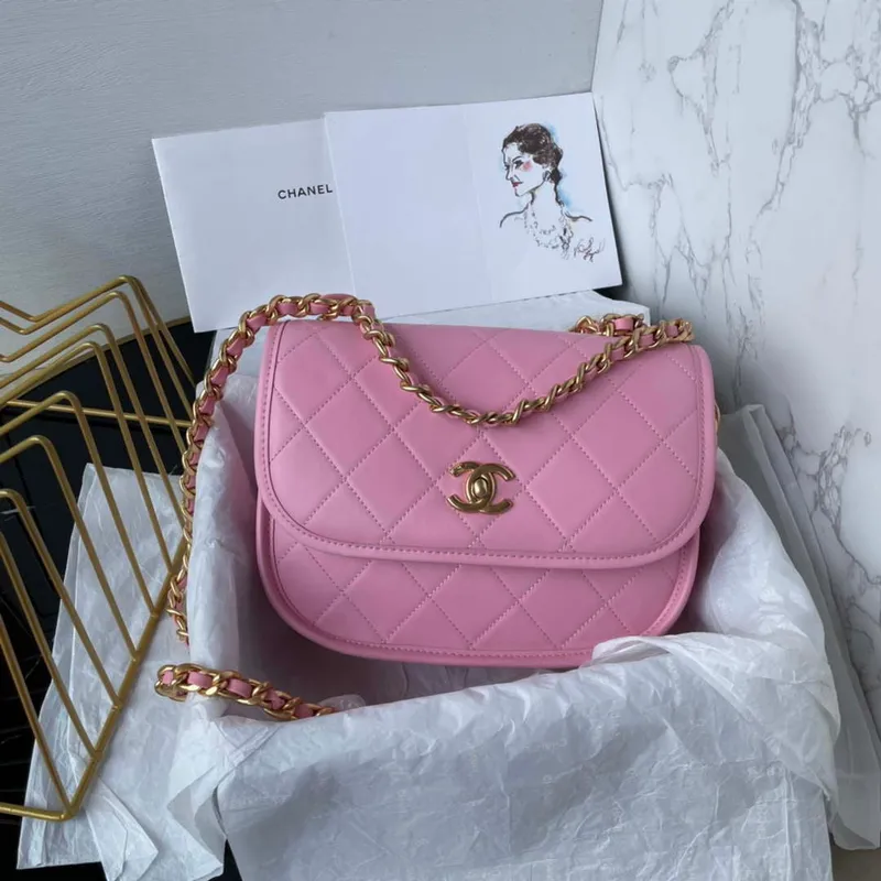 Chanel Messenger Bag telecí kůže a zlatý kov AS4845 růžová jehněčí kůže