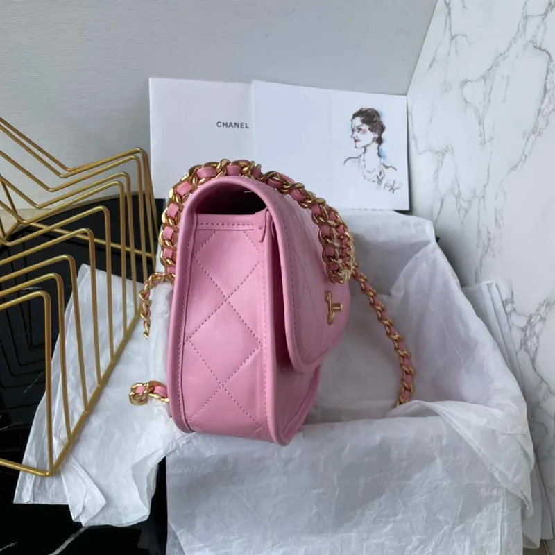 Chanel Messenger Bag telecí kůže a zlatý kov AS4845 růžová jehněčí kůže