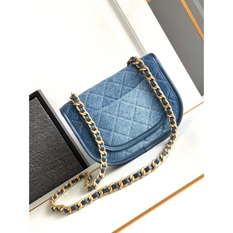Chanel AS4845 Messenger Bag Denim Blue & Gold Tone Metal