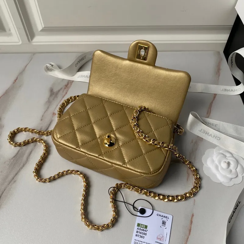 Chanel AS4847 Mini Flap taška s horním uchem Zlatá