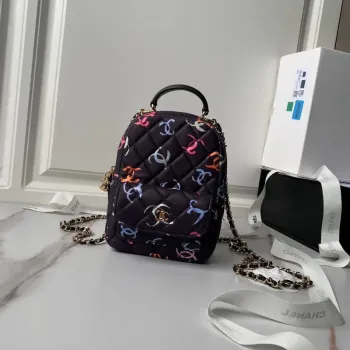 Chanel Ap3753 CLASSIC MINI Potiskovaná látka a zlatý kov Černá a vícebarevná