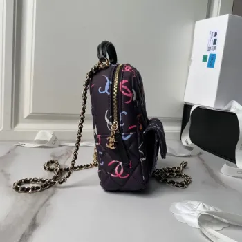 Chanel Ap3753 CLASSIC MINI Potiskovaná látka a zlatý kov Černá a vícebarevná