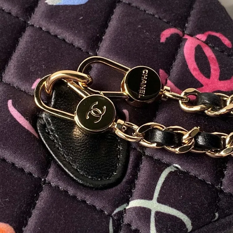 Chanel Ap3753 CLASSIC MINI Potiskovaná látka a zlatý kov Černá a vícebarevná