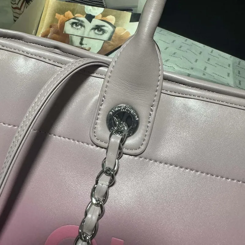 Chanel AS3351 Nákupní taška Stínovaná telecí kůže a stříbrný kov Fialová a světle růžová