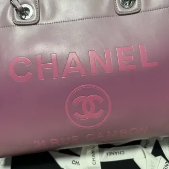 Chanel AS3351 Nákupní taška Stínovaná telecí kůže a stříbrný kov Fialová a světle růžová