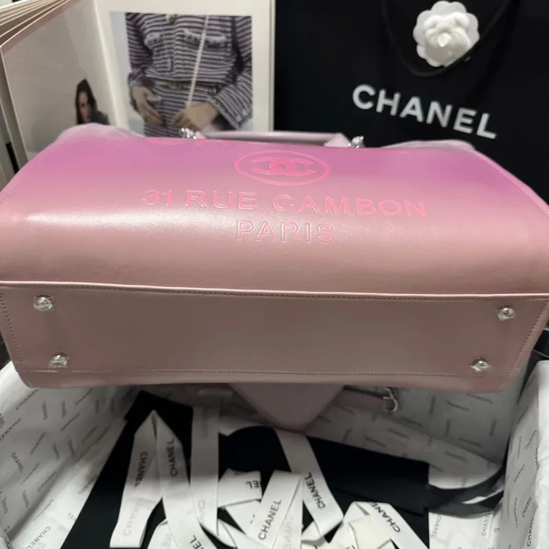 Chanel AS3351 Nákupní taška Stínovaná telecí kůže a stříbrný kov Fialová a světle růžová