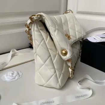 Chanel AS4777 24P Nová taška Hobo z bílé jehněčí kůže