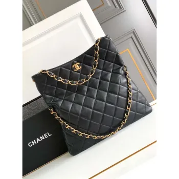 Chanel AS4777 24P Nová taška Hobo z černé jehněčí kůže