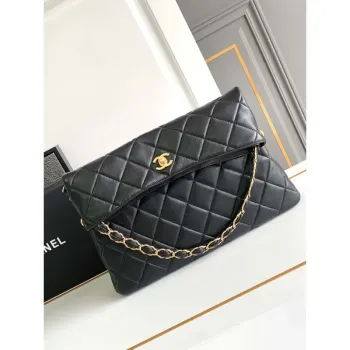 Chanel AS4777 24P Nová taška Hobo z černé jehněčí kůže