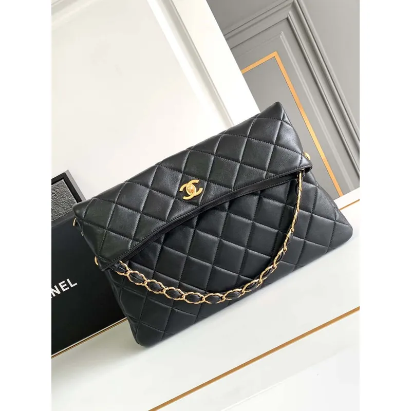 Chanel AS4777 24P Nová taška Hobo z černé jehněčí kůže