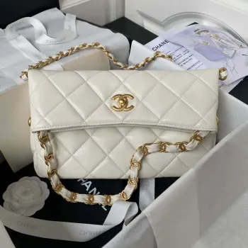 Chanel AS4754 24P Nová taška Hobo z bílé jehněčí kůže