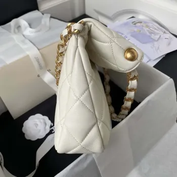 Chanel AS4754 24P Nová taška Hobo z bílé jehněčí kůže