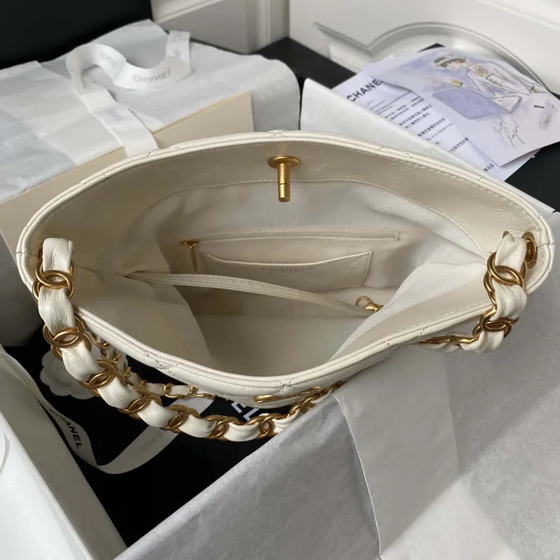 Chanel AS4754 24P Nová taška Hobo z bílé jehněčí kůže