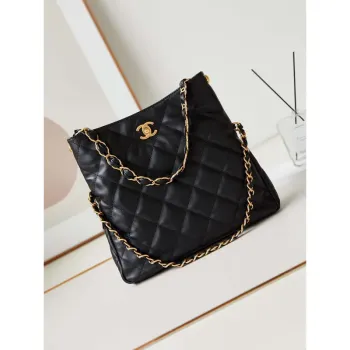 Chanel AS4754 24P Nová taška Hobo z černé jehněčí kůže