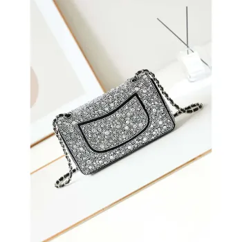 Chanel 24SS A01112 Klasická kabelka s klopou Velký diamantový intarzovaný stříbrný