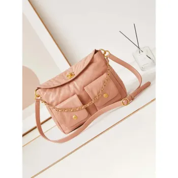 Chanel AS4668 Velká taška Hobo z lesklé telecí kůže a zlatého kovu, růžová