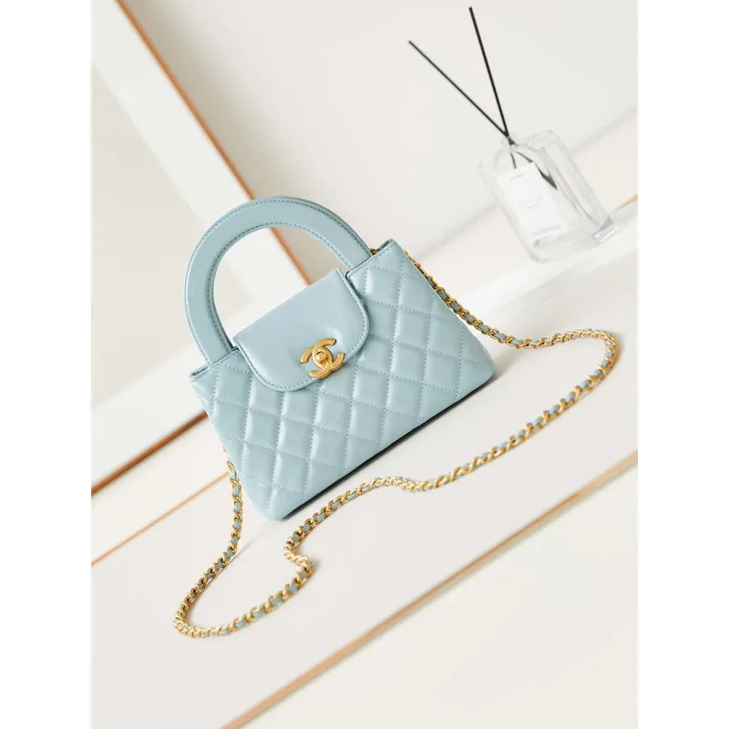 Chanel AS4416 Mini  Nákupní taška lesklá stárnutá telecí kůže zlatý kov Lake Blue