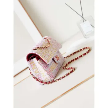 Chanel 24C A01113 Kabelka s klopou Klasická taška Bavlněný tvíd A69900 Růžová a bílá