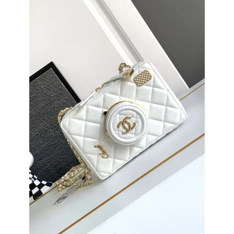 Chanel AS4817 Pouzdro na fotoaparát Bílá taška z jehněčí kůže