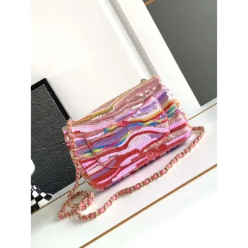 Chanel AS1116 24SS CF Mini Flap Bag A69900 Symphony gradientové korálky Růžová jehněčí kůže