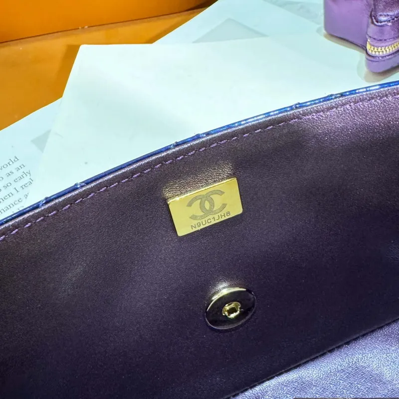 Chanel AS4646 MINI FLAP BAG & STAR COIN PURSE Zrcadlová telecí kůže  Metalická telecí kůže a zlatý kov Tmavě fialová