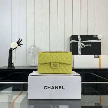 Chanel A01117 Kabelka s klopou Klasická taška Citronově žlutá jehněčí kůže