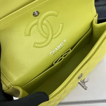 Chanel A01117 Kabelka s klopou Klasická taška Citronově žlutá jehněčí kůže