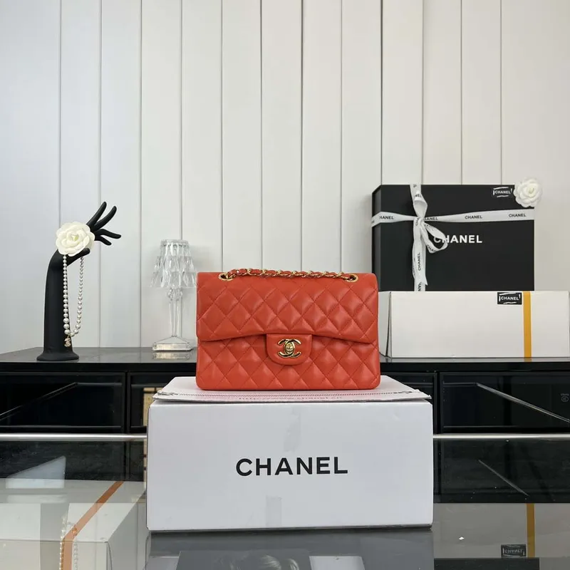 Chanel A01117 Kabelka s klopou Klasická taška Oranžová jehněčí kůže