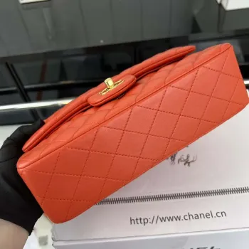 Chanel A01117 Kabelka s klopou Klasická taška Oranžová jehněčí kůže