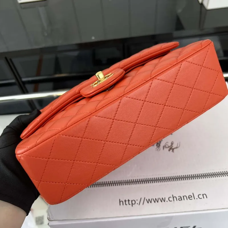 Chanel A01117 Kabelka s klopou Klasická taška Oranžová jehněčí kůže